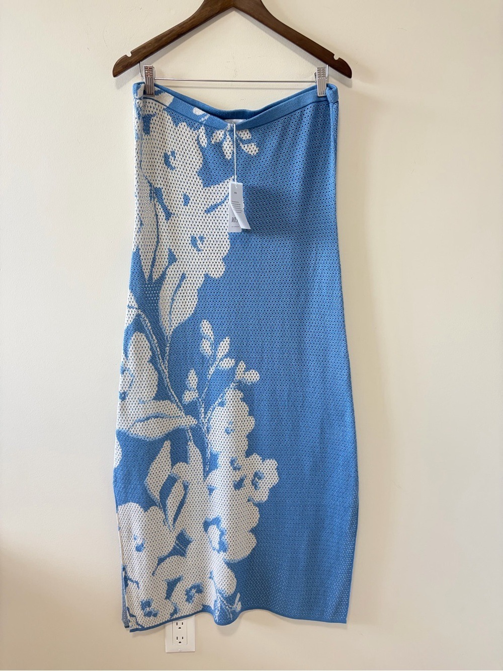 MISA Los Angeles Matti Strapless Midi Dress- Blue Hibiscus Flora Size L - Picture 3 of 9